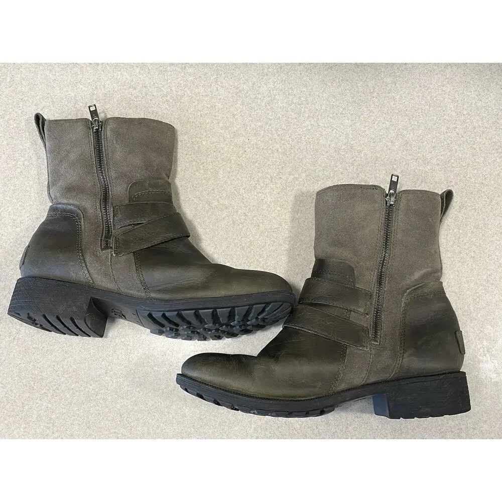 UGG WILDE Slate Leather Ankle Boots MOTO Riding Biker W/Buckles Women’s Size 7.5